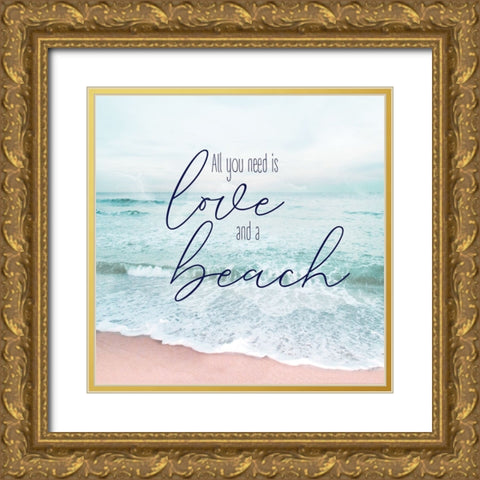Love and a Beach Gold Ornate Wood Framed Art Print with Double Matting by Carpentieri, Natalie