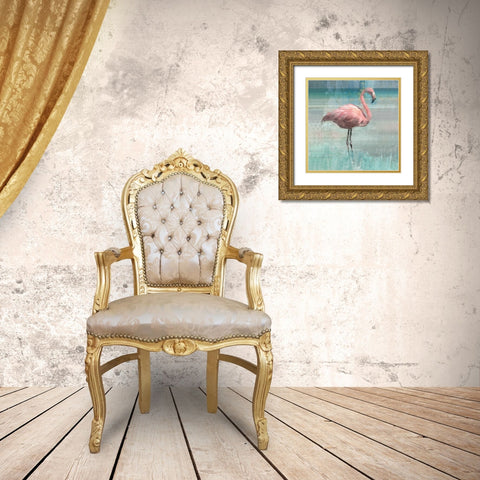 Flamingo Party I Gold Ornate Wood Framed Art Print with Double Matting by Nan