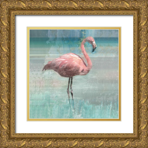 Flamingo Party I Gold Ornate Wood Framed Art Print with Double Matting by Nan