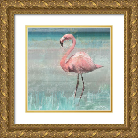 Flamingo Party II Gold Ornate Wood Framed Art Print with Double Matting by Nan