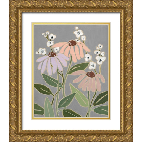 Woodblock Floral I Gold Ornate Wood Framed Art Print with Double Matting by Robinson, Carol