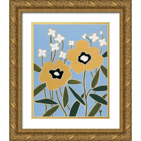 Woodblock Floral II Gold Ornate Wood Framed Art Print with Double Matting by Robinson, Carol