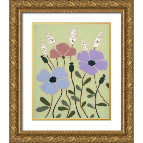 Woodblock Floral III Gold Ornate Wood Framed Art Print with Double Matting by Robinson, Carol