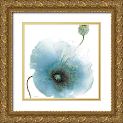Iridescent Blue Poppy I Gold Ornate Wood Framed Art Print with Double Matting by Robinson, Carol