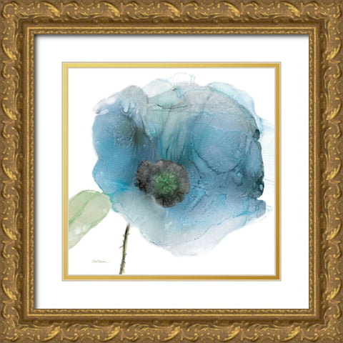 Iridescent Blue Poppy III Gold Ornate Wood Framed Art Print with Double Matting by Robinson, Carol