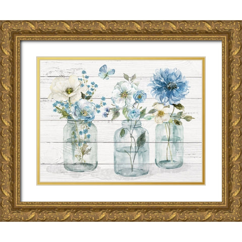 Bottled Blues Gold Ornate Wood Framed Art Print with Double Matting by Finn, Livi
