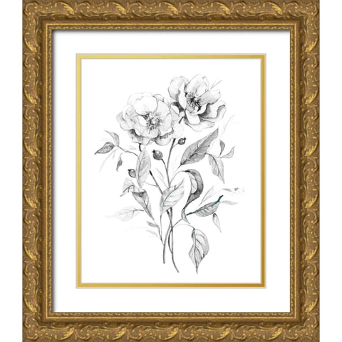 Wild Roses Gold Ornate Wood Framed Art Print with Double Matting by Robinson, Carol