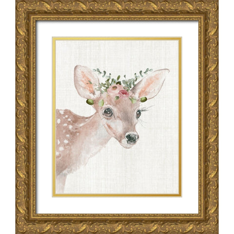 Dressy Fawn Gold Ornate Wood Framed Art Print with Double Matting by Robinson, Carol