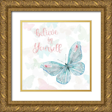 Butterfly Believe Gold Ornate Wood Framed Art Print with Double Matting by Robinson, Carol