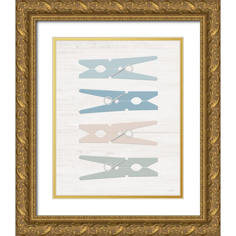 Laundry Pins Gold Ornate Wood Framed Art Print with Double Matting by Carpentieri, Natalie