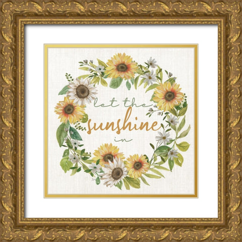 Sunshine Wreath Gold Ornate Wood Framed Art Print with Double Matting by Nan