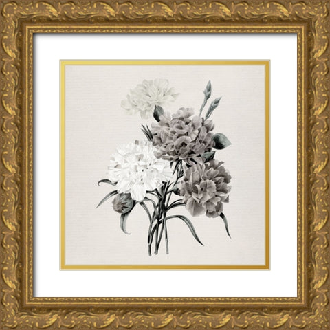 Netural Botanical Carnations Gold Ornate Wood Framed Art Print with Double Matting by Robinson, Carol