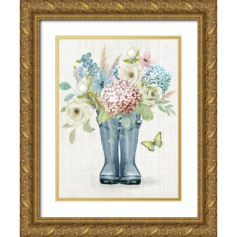 Garden Boots Gold Ornate Wood Framed Art Print with Double Matting by Nan