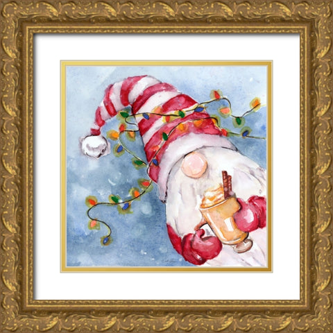Eggnog Gnome Gold Ornate Wood Framed Art Print with Double Matting by Chang, Stella