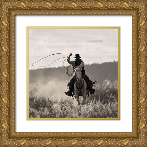 Ponderosa Cowboy Gold Ornate Wood Framed Art Print with Double Matting by Delimont, Danita
