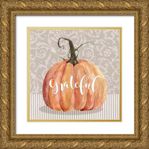 Grateful Pumpkin Gold Ornate Wood Framed Art Print with Double Matting by Finn, Livi