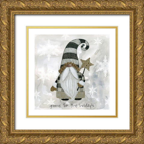 Gnome For The Holiday Gold Ornate Wood Framed Art Print with Double Matting by Finn, Livi