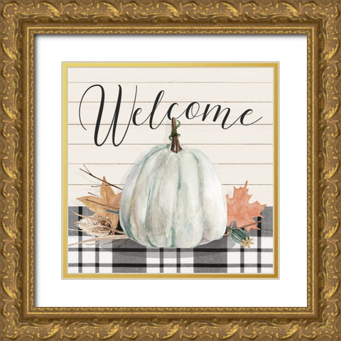 Harvest Welcome Gold Ornate Wood Framed Art Print with Double Matting by Finn, Livi