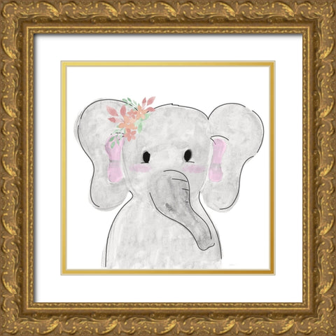 Cute Elephant Gold Ornate Wood Framed Art Print with Double Matting by Carpentieri, Natalie