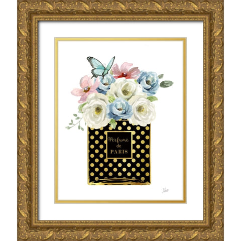 Polka Dot Floral Perfume Gold Ornate Wood Framed Art Print with Double Matting by Nan