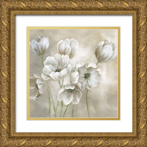 Soft Natural Tulips Gold Ornate Wood Framed Art Print with Double Matting by Nan