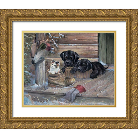 Inquisitive Friends Gold Ornate Wood Framed Art Print with Double Matting by Manning, Ruane