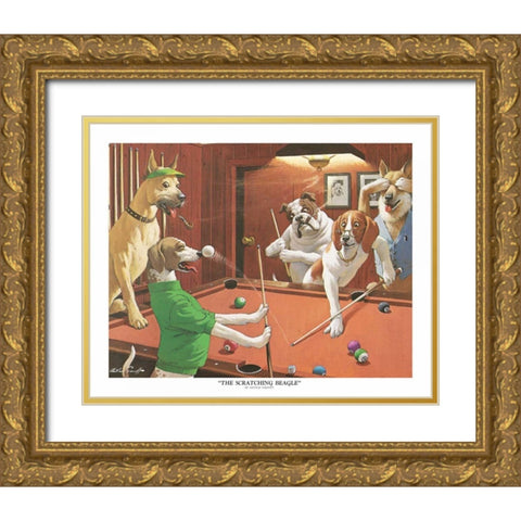 The Scratching Beagle Gold Ornate Wood Framed Art Print with Double Matting by Sarnoff, Arthur
