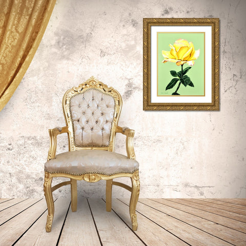 Yellow Rose Gold Ornate Wood Framed Art Print with Double Matting by Segrest, Jane