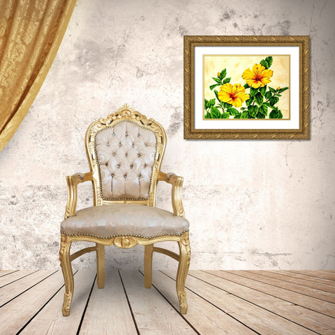 Yellow Hibiscus Gold Ornate Wood Framed Art Print with Double Matting by Segrest, Jane