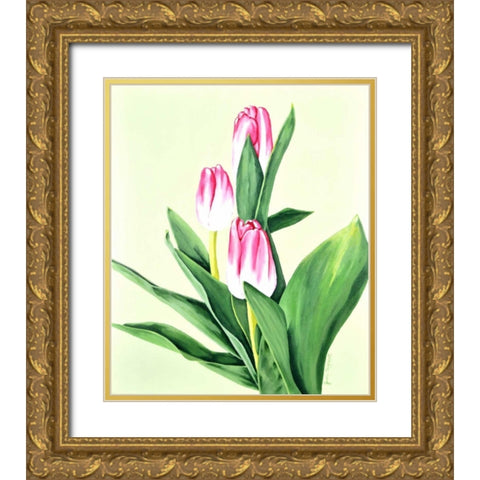 Three Tulips Gold Ornate Wood Framed Art Print with Double Matting by Segrest, Jane