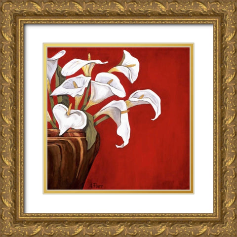 Callas on Red Gold Ornate Wood Framed Art Print with Double Matting by Parr, Ann