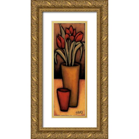 Tulipas Vermelhas Gold Ornate Wood Framed Art Print with Double Matting by Alves, Helena