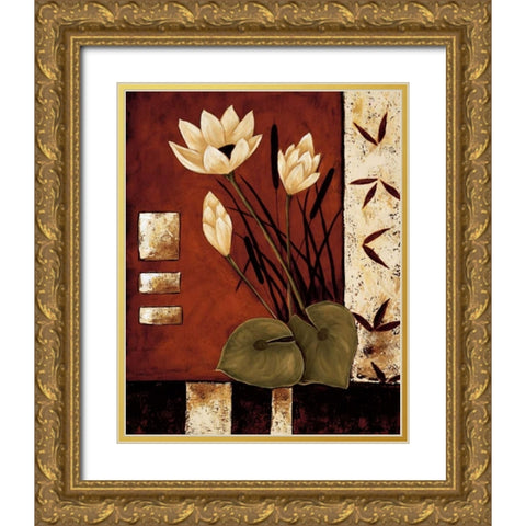 Lotus Silhouette I Gold Ornate Wood Framed Art Print with Double Matting by Sewell, Krista