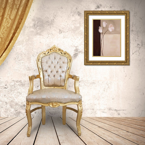 Floral Whispers II Gold Ornate Wood Framed Art Print with Double Matting by Parker, Karen Lorena