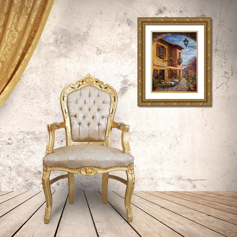 Courtyard Cafe Gold Ornate Wood Framed Art Print with Double Matting by Surridge, Malcolm