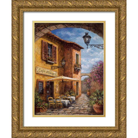 Courtyard Cafe Gold Ornate Wood Framed Art Print with Double Matting by Surridge, Malcolm