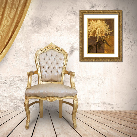 Golden Mums I Gold Ornate Wood Framed Art Print with Double Matting by Mallett, Keith