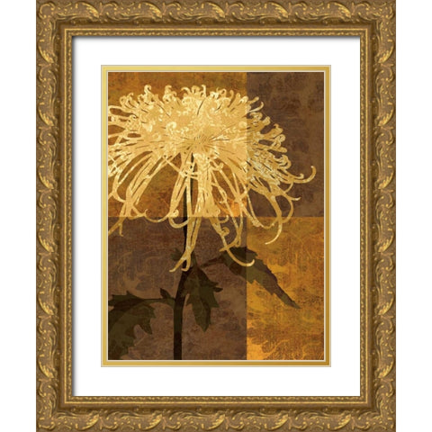 Golden Mums I Gold Ornate Wood Framed Art Print with Double Matting by Mallett, Keith