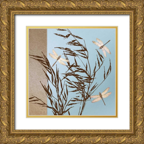 Dragonflies Gold Ornate Wood Framed Art Print with Double Matting by Gold, Caroline