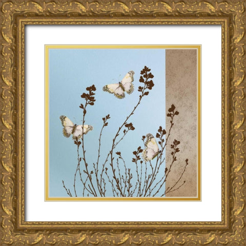 Butterflies Gold Ornate Wood Framed Art Print with Double Matting by Gold, Caroline