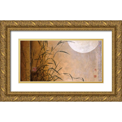 Lakeside Moonrise Gold Ornate Wood Framed Art Print with Double Matting by Li-Leger, Don