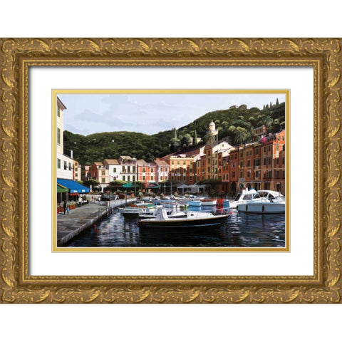 Sunrise Over Portofino Gold Ornate Wood Framed Art Print with Double Matting by Saunders, Bill