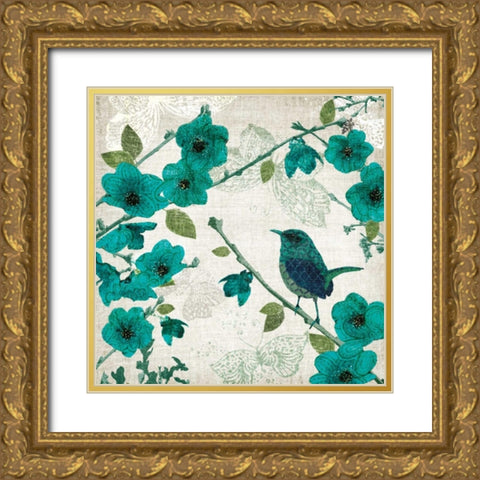 Birds and Butterflies I Gold Ornate Wood Framed Art Print with Double Matting by Venter, Tandi