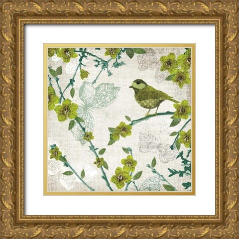 Birds and Butterflies II Gold Ornate Wood Framed Art Print with Double Matting by Venter, Tandi