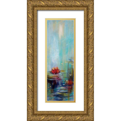 Aqua Lotus I Gold Ornate Wood Framed Art Print with Double Matting by Parker, Karen Lorena