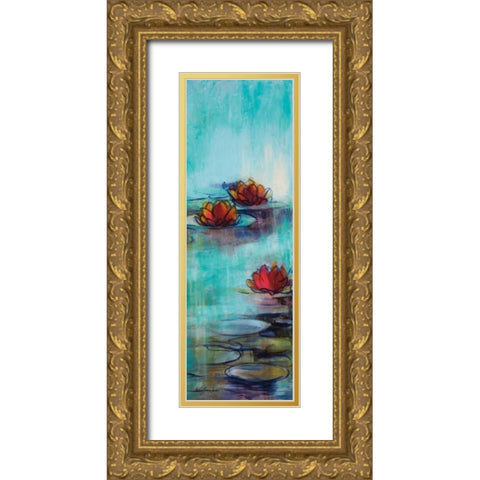 Aqua Lotus II Gold Ornate Wood Framed Art Print with Double Matting by Parker, Karen Lorena