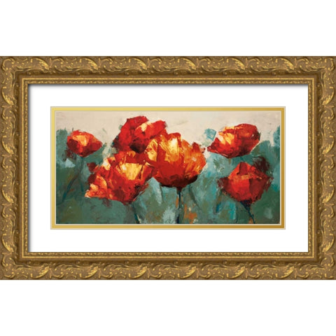 Poppies On Slate Gold Ornate Wood Framed Art Print with Double Matting by Colbert, Peter
