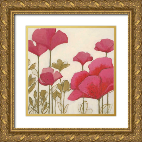 Ladybug Flowers I Gold Ornate Wood Framed Art Print with Double Matting by MARIA