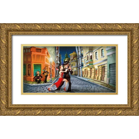 Tango Gold Ornate Wood Framed Art Print with Double Matting by Perez, Adam