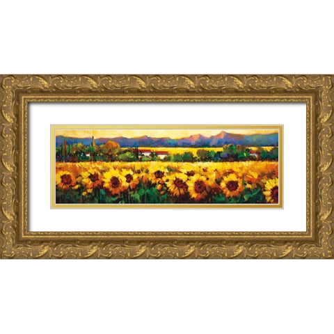 Sweeping Fields of Sunflowers Gold Ornate Wood Framed Art Print with Double Matting by OToole, Nancy